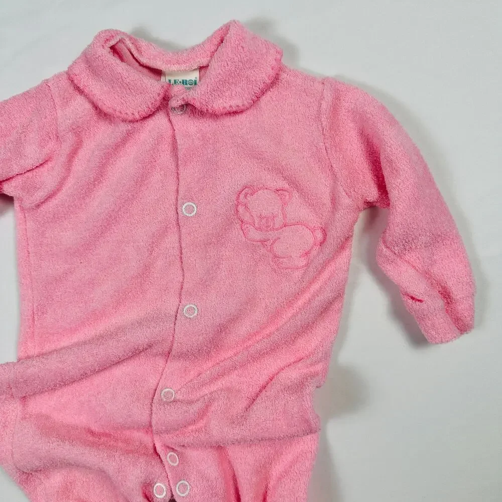 Vintage 1980s Le Roi Sleeping Teddy Bear Pink Footie Pajamas Sz L 9-12 months
